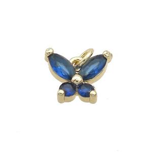Copper Butterfly Pendant Pave Blue Crystal Glass Gold Plated, approx 9-12mm