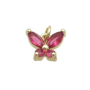 Copper Butterfly Pendant Pave Red Crystal Glass Gold Plated, approx 9-12mm