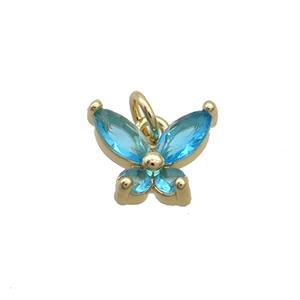 Copper Butterfly Pendant Pave Aqua Crystal Glass Gold Plated, approx 9-12mm