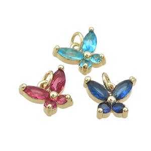 Copper Butterfly Pendant Pave Crystal Glass Gold Plated Mixed, approx 9-12mm