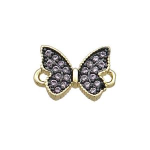 Copper Butterfly Connector Pave Zircon Gold Plated, approx 9-11mm