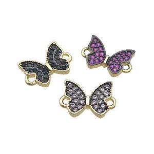 Copper Butterfly Connector Pave Zircon Gold Plated Mixed, approx 9-11mm