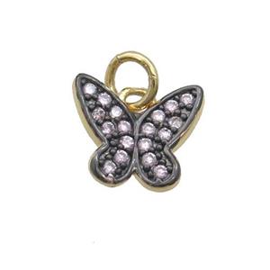 Copper Butterfly Pendant Pave Zircon Gold Plated, approx 9-11mm