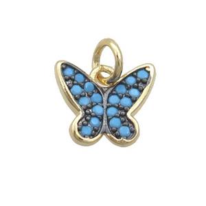 Copper Butterfly Pendant Pave Turq Zircon Gold Plated, approx 9-11mm
