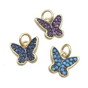Copper Butterfly Pendant Pave Zircon Gold Plated Mixed, approx 9-11mm