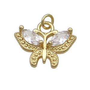 Copper Butterfly Pendant Pave Clear Crystal Glass Gold Plated, approx 13-20mm
