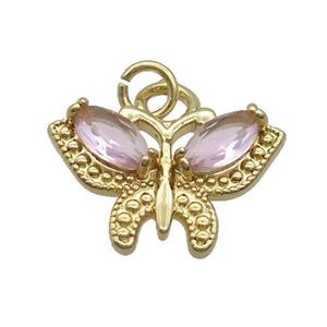 Copper Butterfly Pendant Pave Pink Crystal Glass Gold Plated, approx 13-20mm