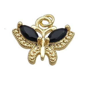 Copper Butterfly Pendant Pave Black Crystal Glass Gold Plated, approx 13-20mm