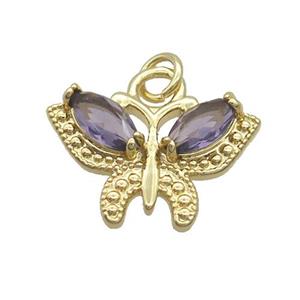 Copper Butterfly Pendant Pave Purple Crystal Glass Gold Plated, approx 13-20mm