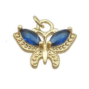 Copper Butterfly Pendant Pave Blue Crystal Glass Gold Plated, approx 13-20mm