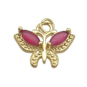 Copper Butterfly Pendant Pave Red Crystal Glass Gold Plated, approx 13-20mm