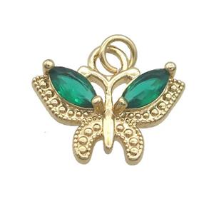 Copper Butterfly Pendant Pave Green Crystal Glass Gold Plated, approx 13-20mm
