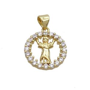 Copper Jesus Pendant Pave Zircon Gold Plated, approx 16mm dia