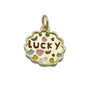 Copper LUCKY Pendant Multicolor Enamel Gold Plated, approx 12-13mm