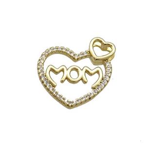 Copper Heart Pendant Pave Zircon MOM Gold Plated, approx 15-16mm