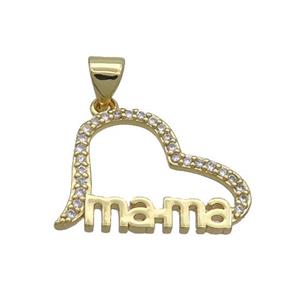 Copper Heart Pendant Pave Zircon Mama Gold Plated, approx 15-21mm