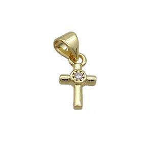 Copper Cross Pendant Pave Zircon Gold Plated, approx 7.5-13mm