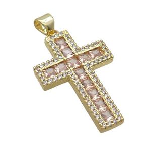 Copper Cross Pendant Pave Zircon Gold Plated, approx 19-28mm