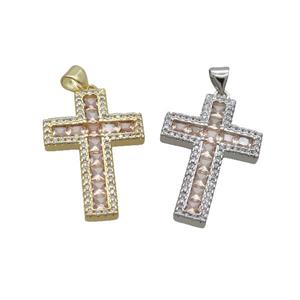 Copper Cross Pendant Pave Zircon Mixed, approx 19-28mm