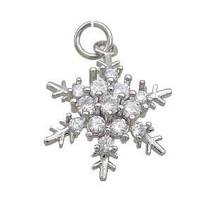 Copper Snowflake Pendant Pave Zircon Christmas Platinum Plated, approx 18mm