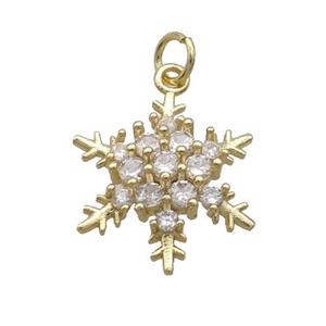 Copper Snowflake Pendant Pave Zircon Christmas Gold Plated, approx 18mm