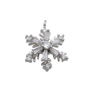 Copper Snowflake Pendant Pave Zircon Christmas Platinum Plated, approx 17mm