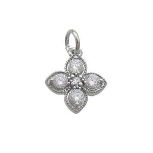 Copper Clover Pendant Pave Zircon Platinum Plated, approx 11mm