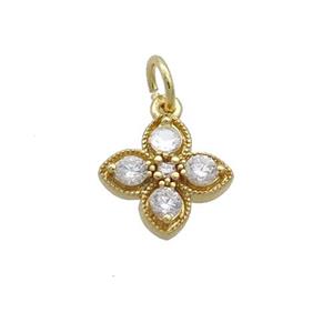 Copper Clover Pendant Pave Zircon Gold Plated, approx 11mm