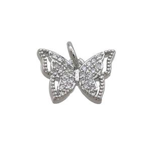 Copper Butterfly Pendant Pave Zircon Platinum Plated, approx 9-13mm
