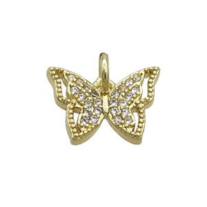 Copper Butterfly Pendant Pave Zircon Gold Plated, approx 9-13mm
