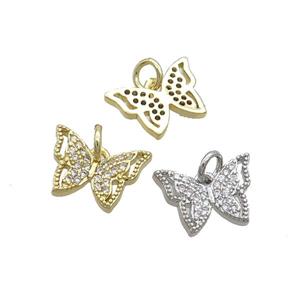 Copper Butterfly Pendant Pave Zircon Mixed, approx 9-13mm