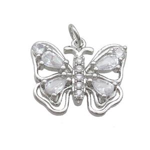 Copper Butterfly Pendant Pave Zircon Platinum Plated, approx 18-20mm