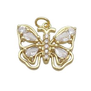 Copper Butterfly Pendant Pave Zircon Gold Plated, approx 18-20mm