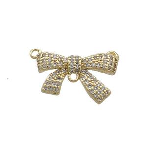 Copper Bowknot Pendant Pave Zircon 2loops Gold Plated, approx 8-14mm