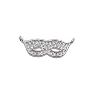Copper Eyemask Pendant Pave Zircon 2loops Platinum Plated, approx 7-17mm