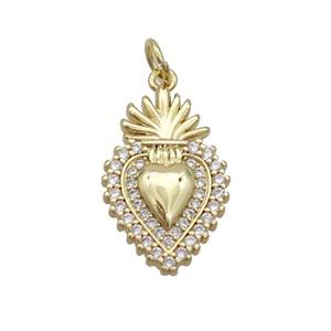 Copper Decor Heart Pendant Pave Zircon Gold Plated, approx 12-20mm