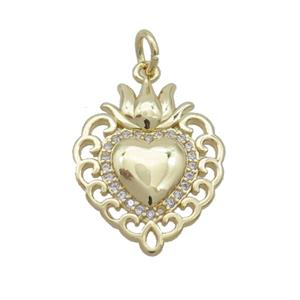 Copper Decor Heart Pendant Pave Zircon Gold Plated, approx 16-20mm