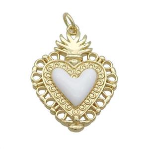 Copper Decor Heart Pendant White Enamel Gold Plated, approx 20-25mm