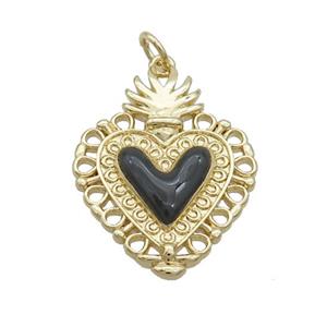 Copper Decor Heart Pendant Black Enamel Gold Plated, approx 20-25mm