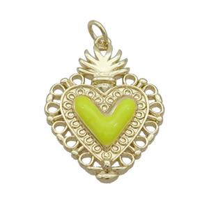 Copper Decor Heart Pendant Yellow Enamel Gold Plated, approx 20-25mm