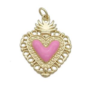 Copper Decor Heart Pendant PInk Enamel Gold Plated, approx 20-25mm