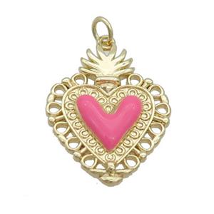 Copper Decor Heart Pendant Red Enamel Gold Plated, approx 20-25mm