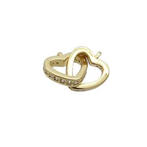 Copper Heart Pendant Pave Zircon Double 2loops Gold Plated, approx 9mm