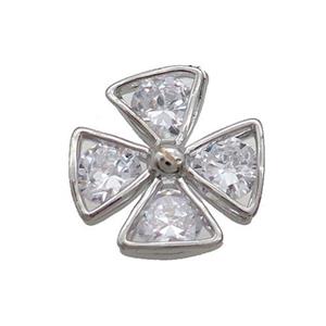 Copper Clover Pendant Pave Zircon Platinum Plated, approx 18mm