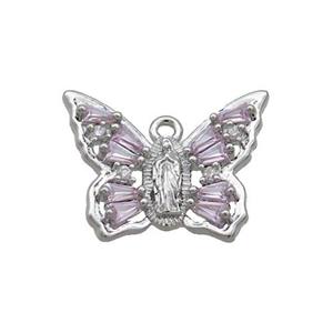 Copper Butterfly Pendant Pave Crystal Glass Platinum Plated, approx 15-20mm