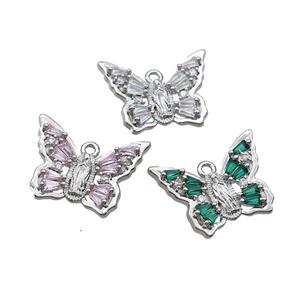 Copper Butterfly Pendant Pave Crystal Glass Platinum Plated Mixed, approx 15-20mm