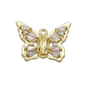 Copper Butterfly Pendant Pave Crystal Glass Gold Plated, approx 15-20mm