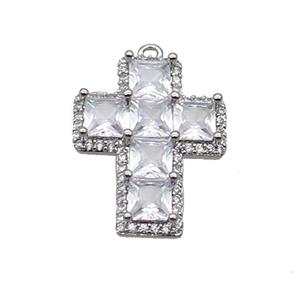 Copper Cross Pendant Pave Clear Crystal Glass Platinum Plated, approx 18-23mm