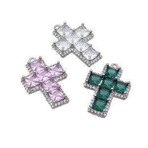 Copper Cross Pendant Pave Crystal Glass Platinum Plated Mixed, approx 18-23mm