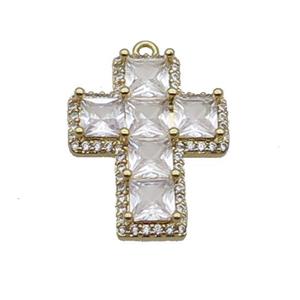Copper Cross Pendant Pave Clear Crystal Glass Gold Plated, approx 18-23mm